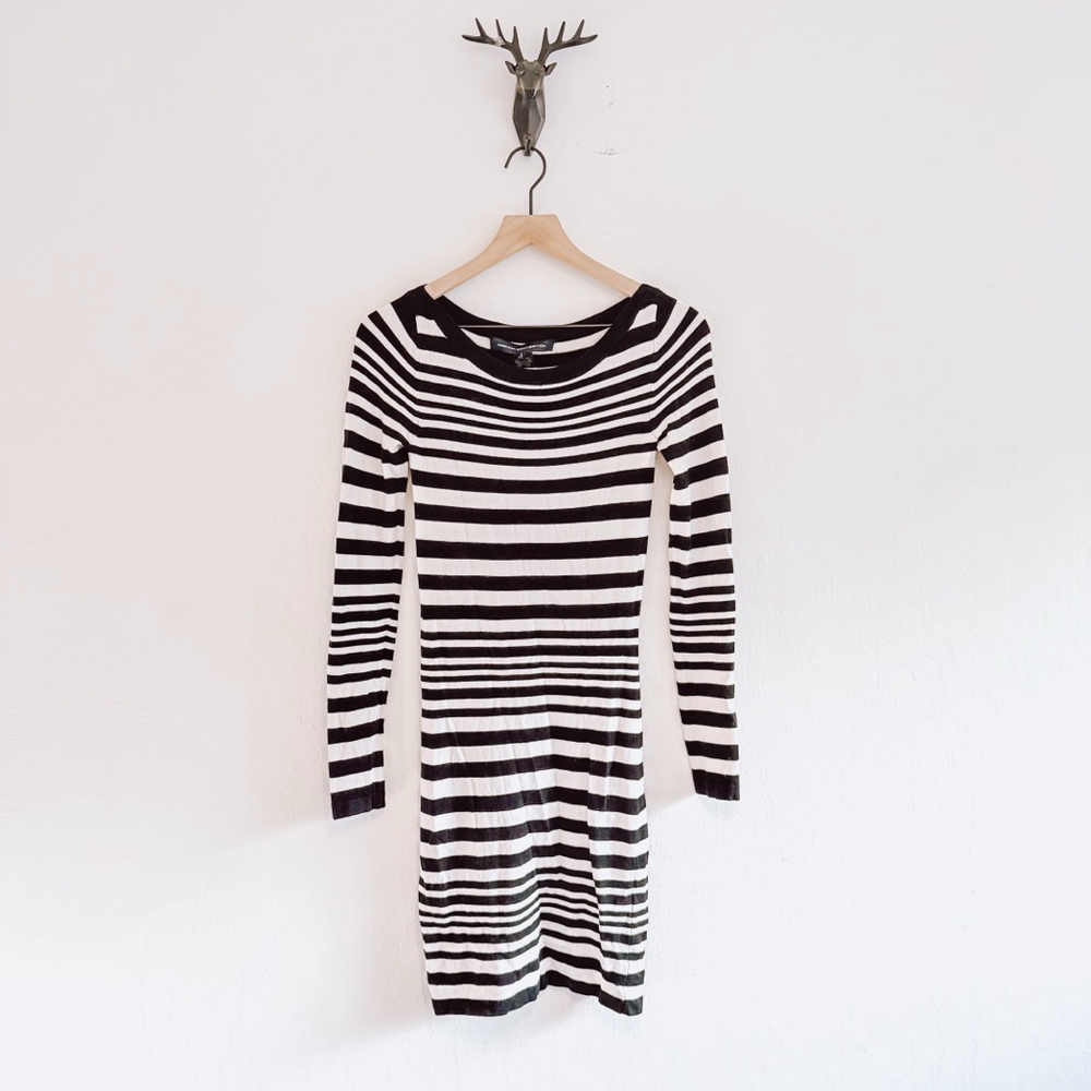 French Connection Women's Black/White Striped Bambi Long Sleeve Dress Size 2 NWT